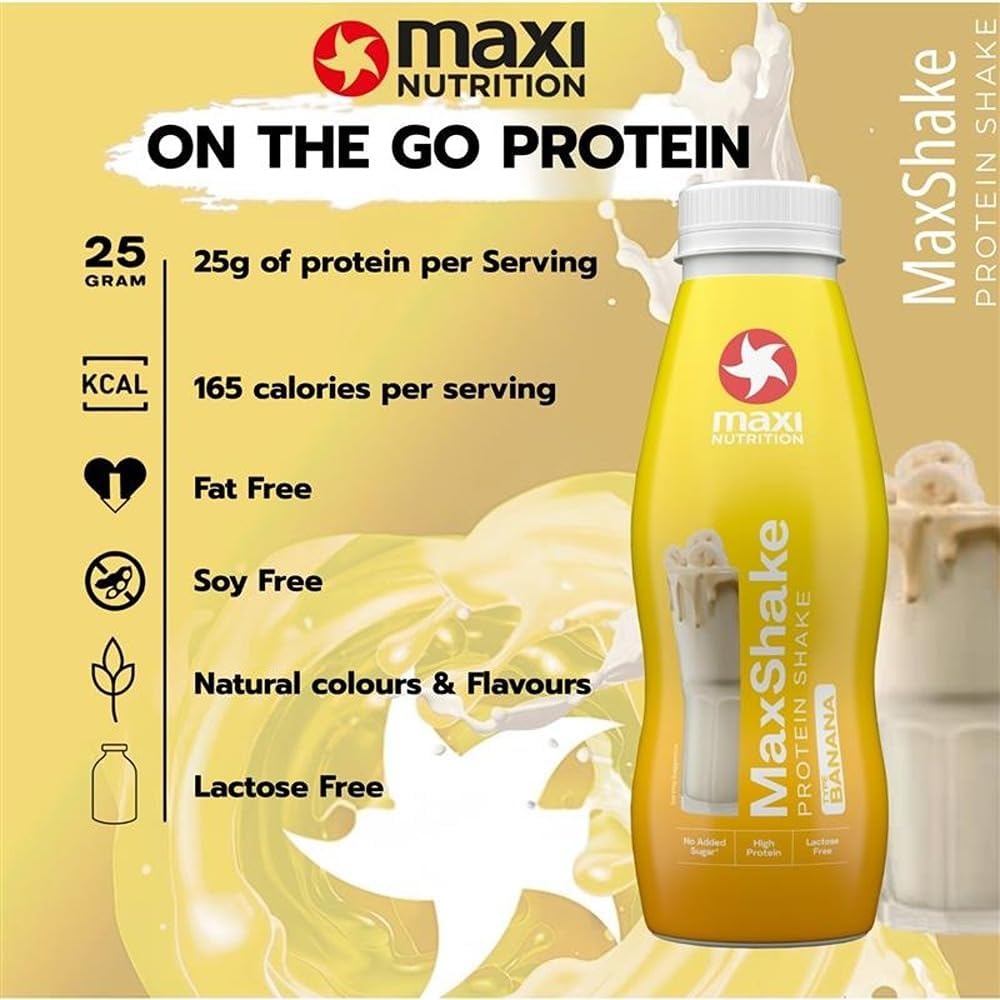 Maxinutrition Maxshake Banana Protein Shake 330ml With 25g Protein, Lactose Free & No Added Sugar