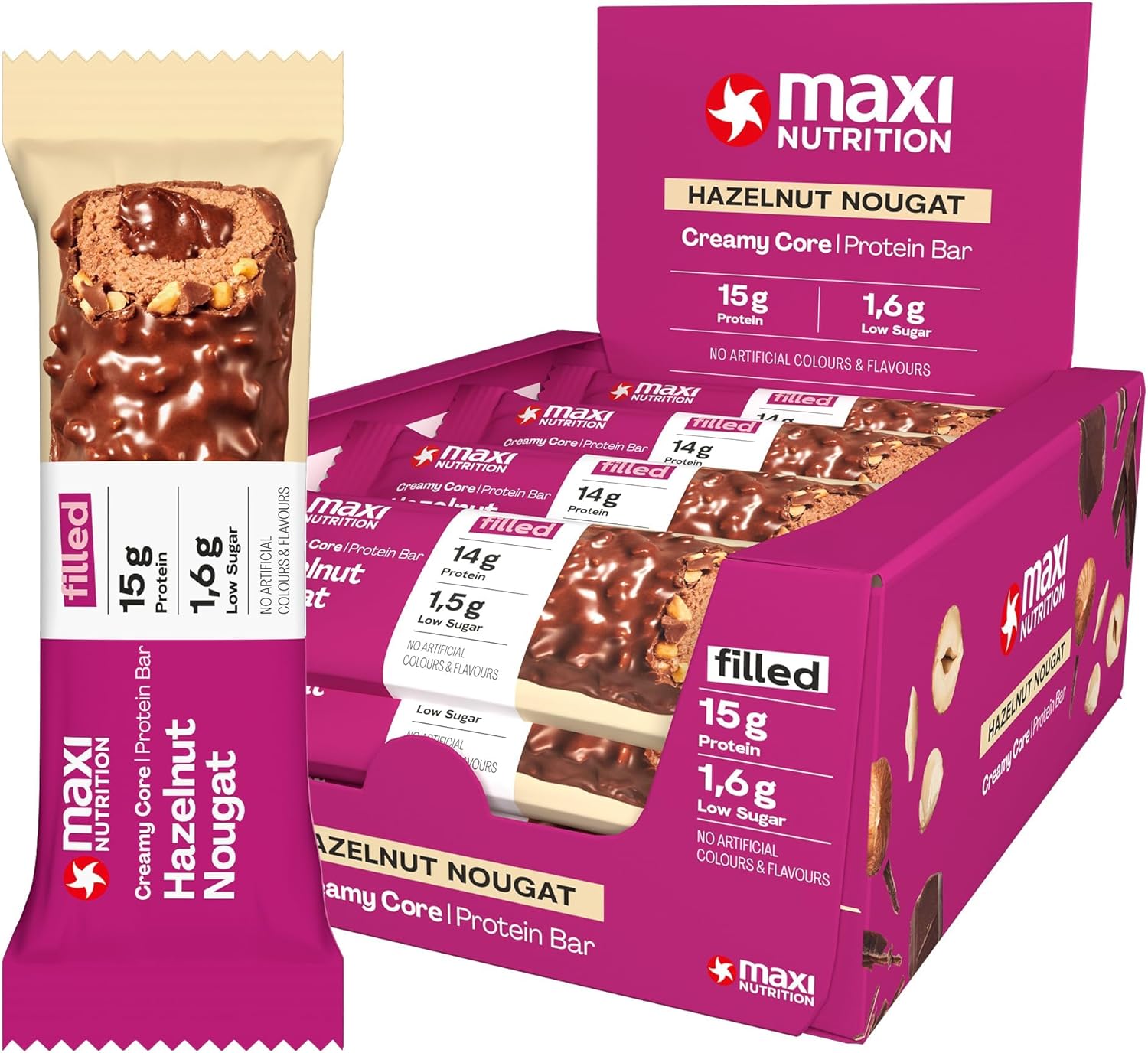 Maxinutrition Hazelnut & Nougat Protein Bar 45g With 16g Protein & No Added Sugar