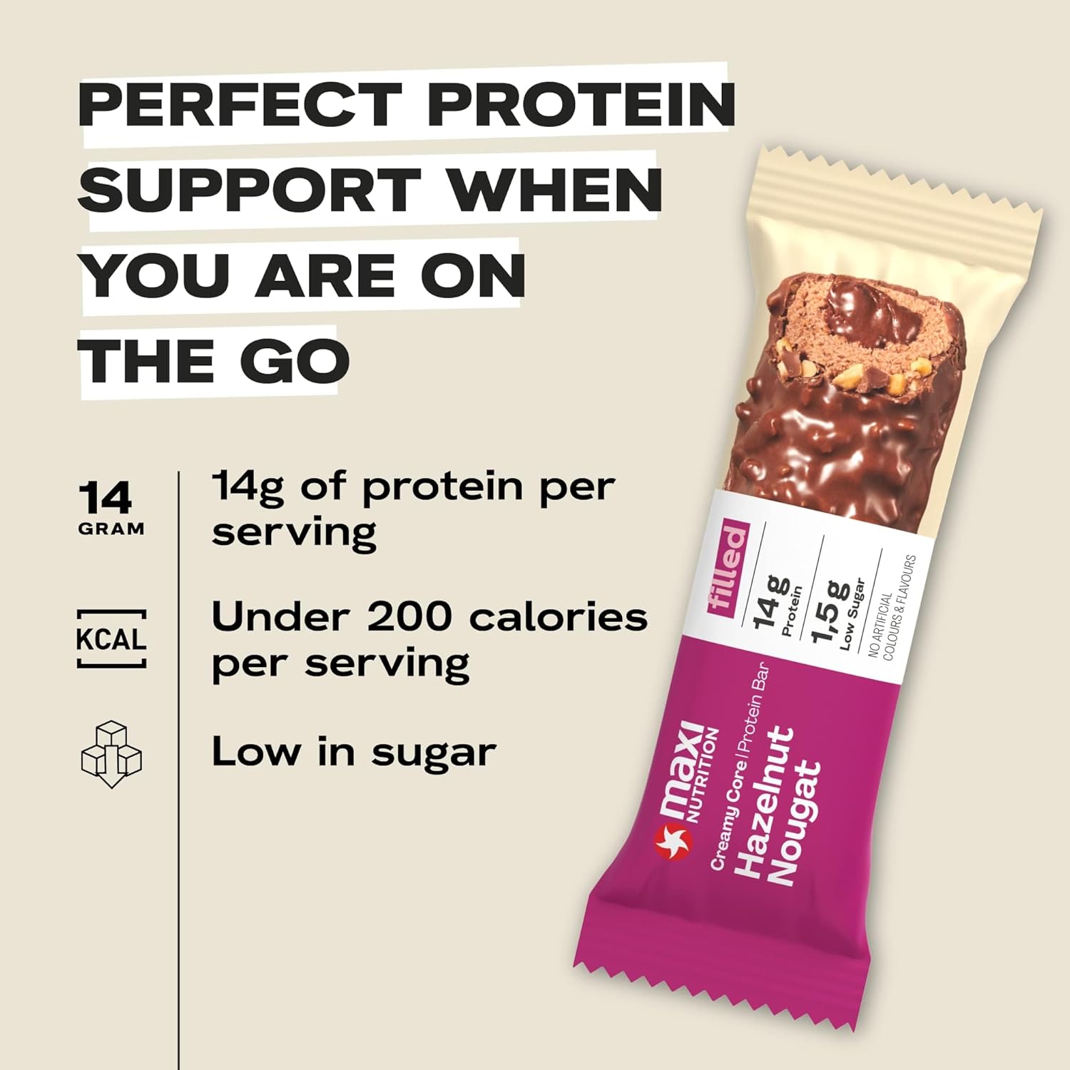 Maxinutrition Hazelnut & Nougat Protein Bar 45g With 16g Protein & No Added Sugar
