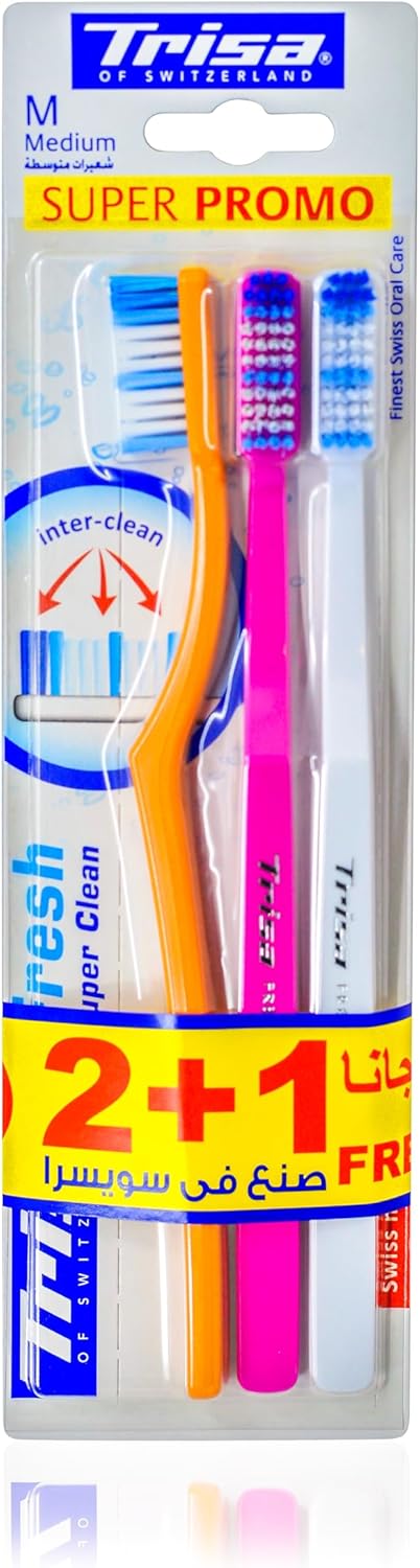 Trisa Swiss Made Fresh Super Clean Toothbrush Medium Buy 2 Get 1 Free Bundle Offer