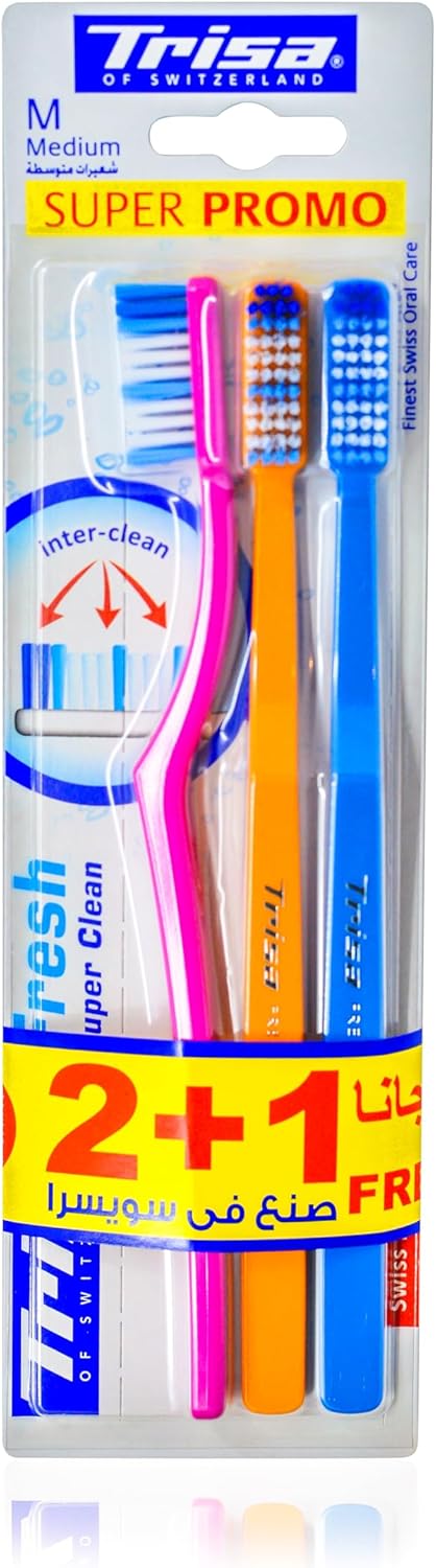 Trisa Swiss Made Fresh Super Clean Toothbrush Medium Buy 2 Get 1 Free Bundle Offer