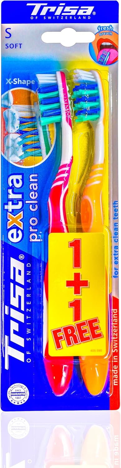 Trisa Swiss Made Extra Pro Clean Toothbrush Medium Buy 1 Get 1 Free Bundle Offer