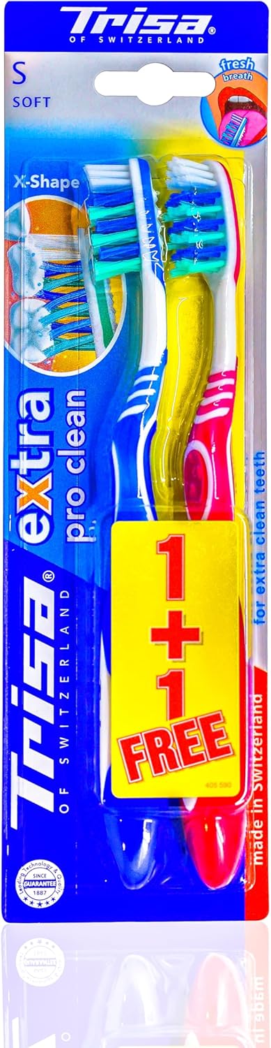 Trisa Swiss Made Extra Pro Clean Toothbrush Medium Buy 1 Get 1 Free Bundle Offer