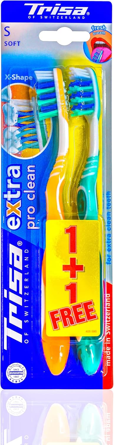Trisa Swiss Made Extra Pro Clean Toothbrush Medium Buy 1 Get 1 Free Bundle Offer