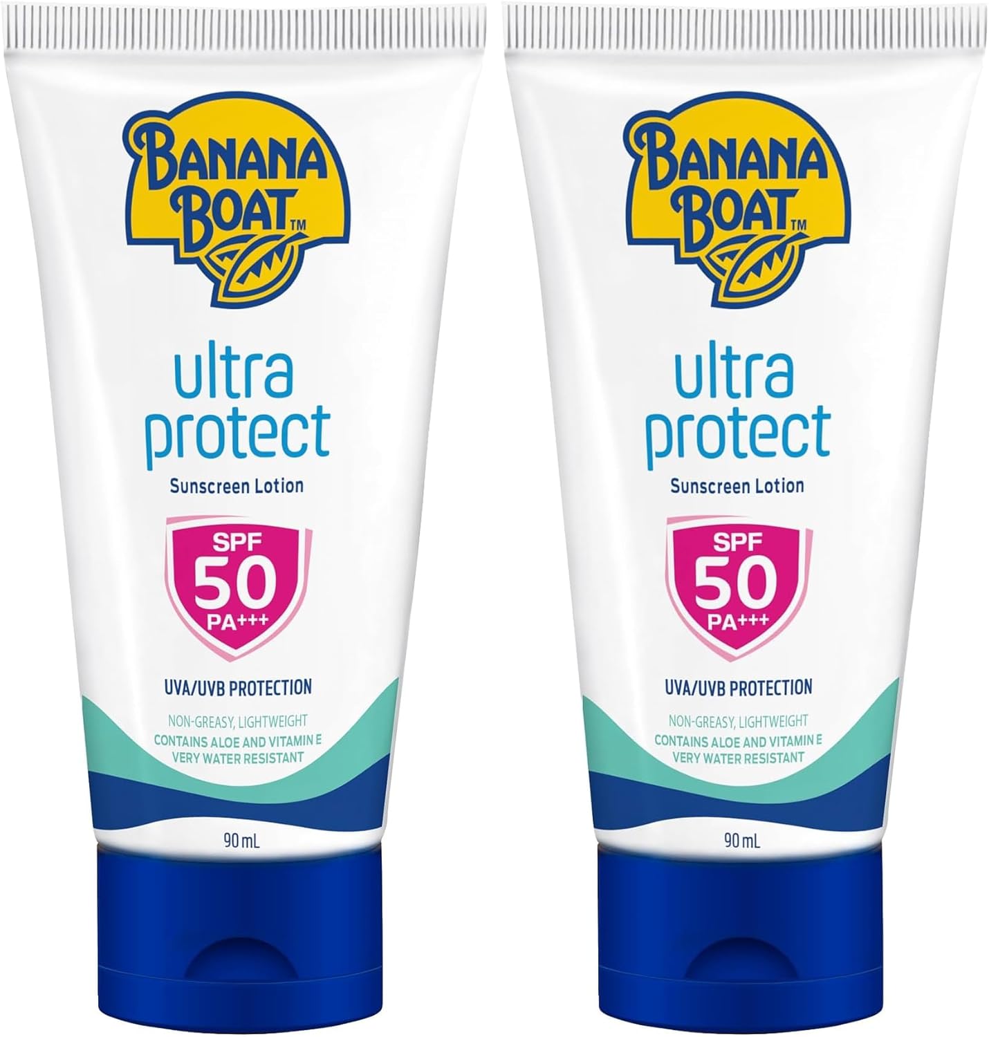 Banana Boat Ultra Protect Sunscreen Lotion Spf50 Pa++++ 90ml With Uva & Uvb Protection, Aloe Vera & Vitamin E, Lightweight Non-greasy & Very Water Resistant (1+1 Offer)