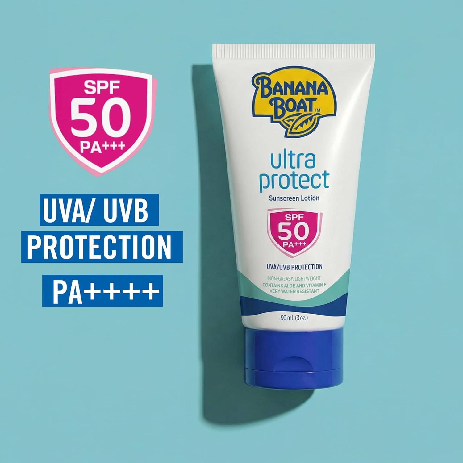 Banana Boat Ultra Protect Sunscreen Lotion Spf50 Pa++++ 90ml With Uva & Uvb Protection, Aloe Vera & Vitamin E, Lightweight Non-greasy & Very Water Resistant (1+1 Offer)