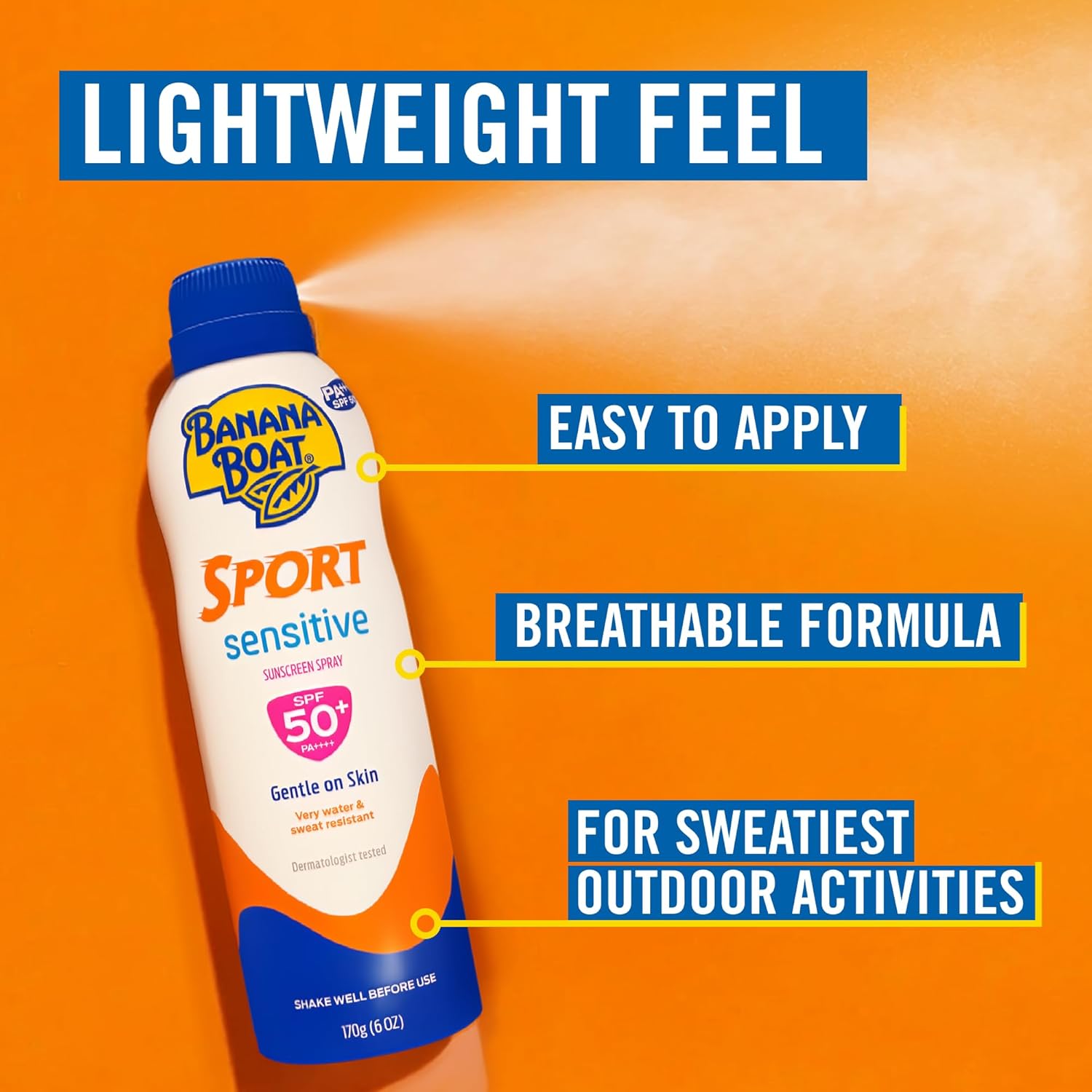 Banana Boat Simply Protect Sport Sunscreen Spray SPF50+ 170g | Broad Spectrum UVA & UVB Water Resistant Sunscreen
