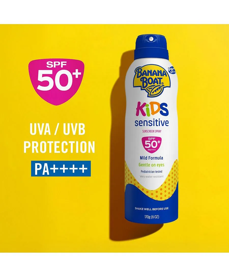 Banana Boat Kids Sensitive Sunscreen Spray SPF50+ PA++++ 170g Tear-Free Broad Spectrum UVA/UVB Protection