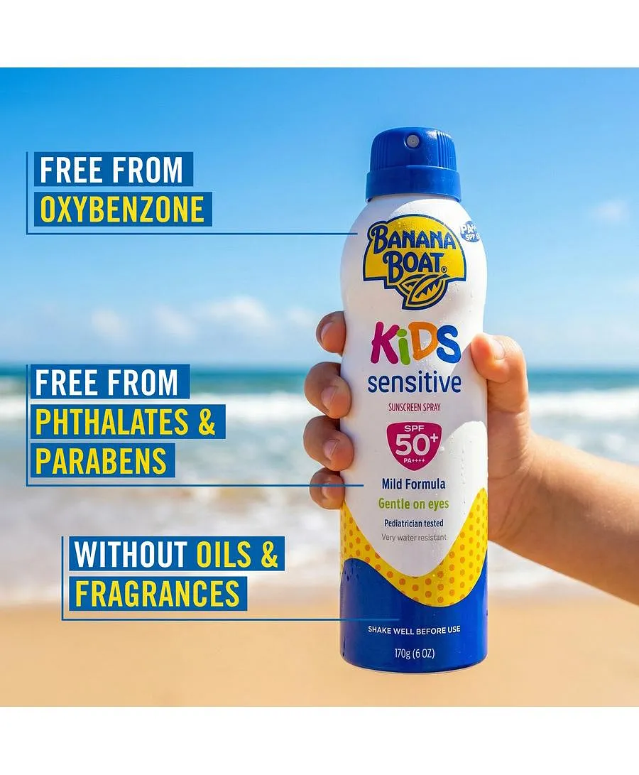 Banana Boat Kids Sensitive Sunscreen Spray SPF50+ PA++++ 170g Tear-Free Broad Spectrum UVA/UVB Protection