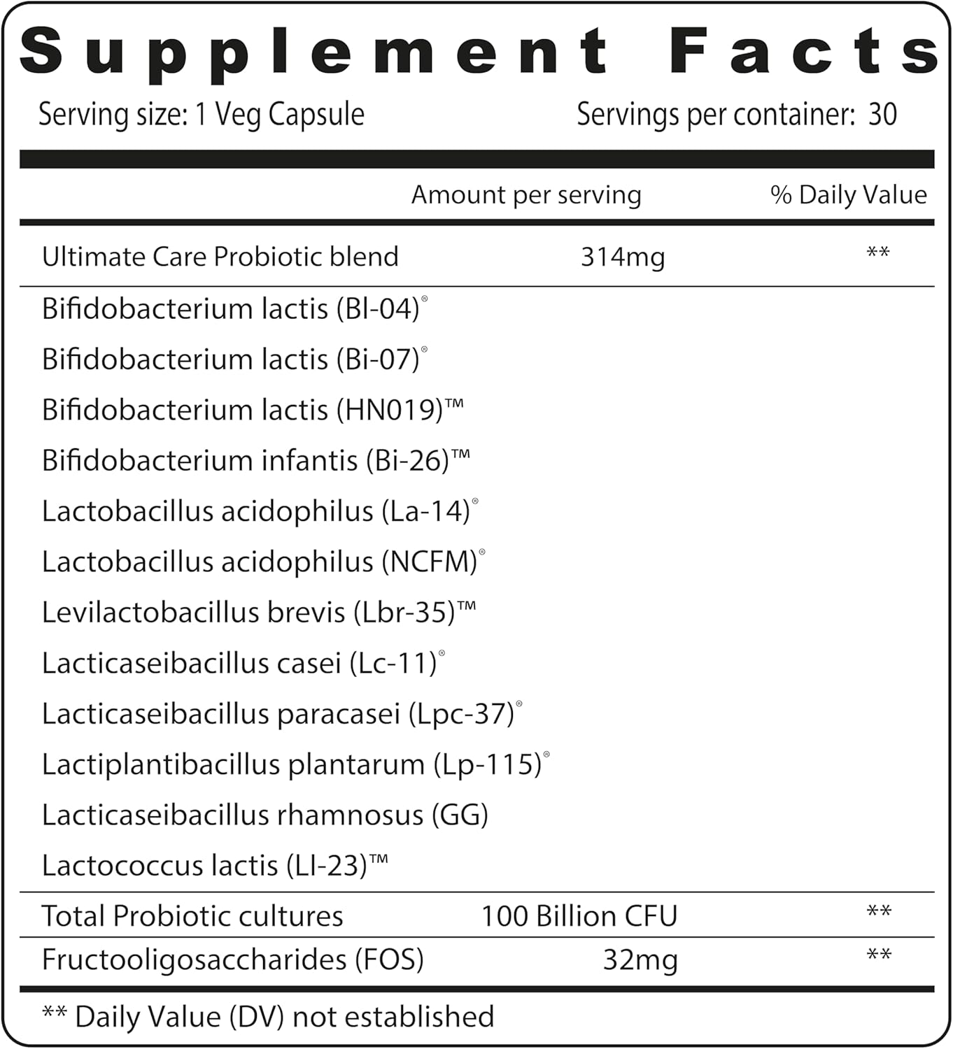 Sunshine Nutrition Ultimate Care Probiotic Veg Capsules For Digestive & Immune Support 30's