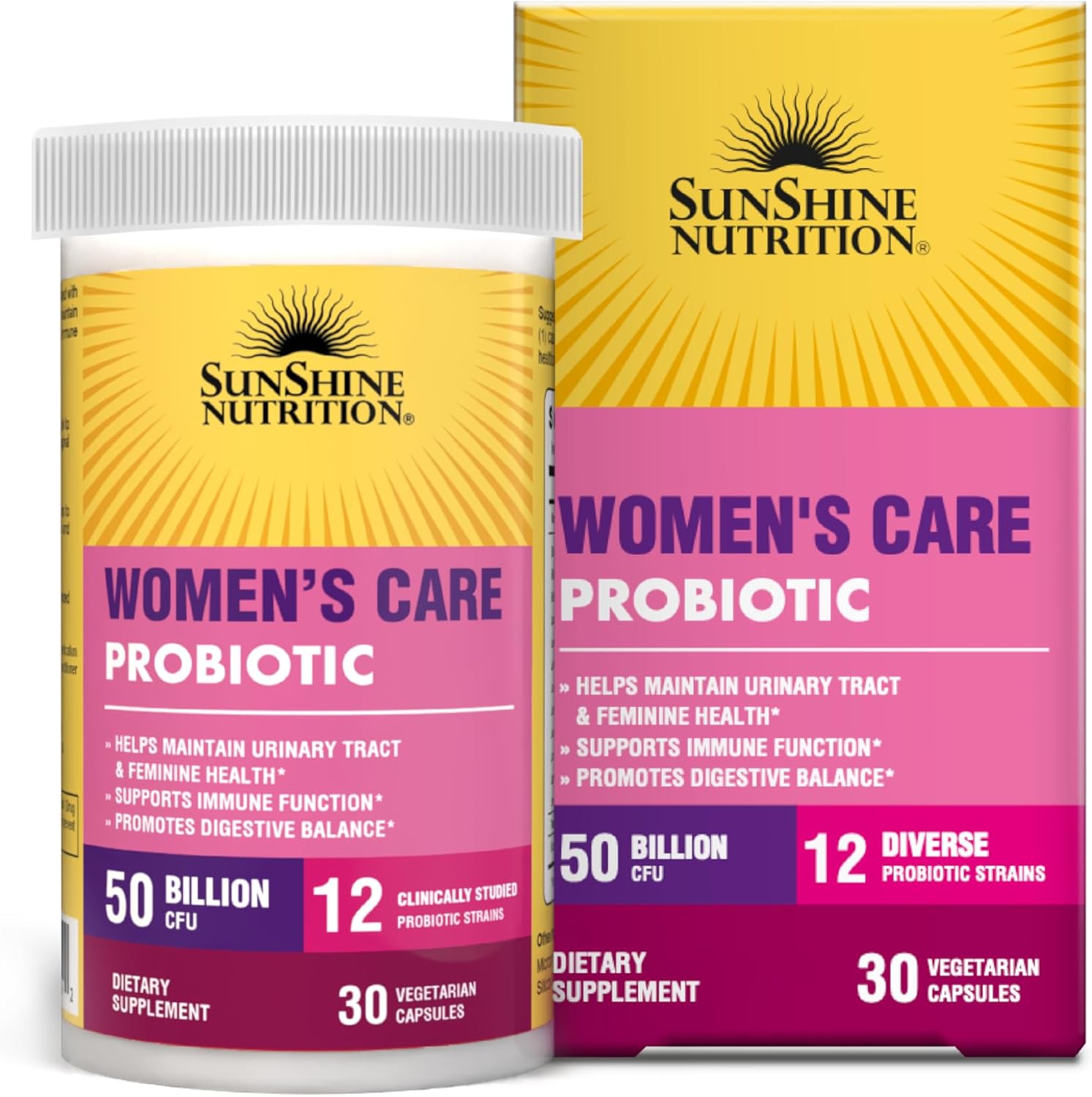 Sunshine Nutrition Women's Care Probiotic Veg Capsules For Feminine, Digestive & Immune Support 30's