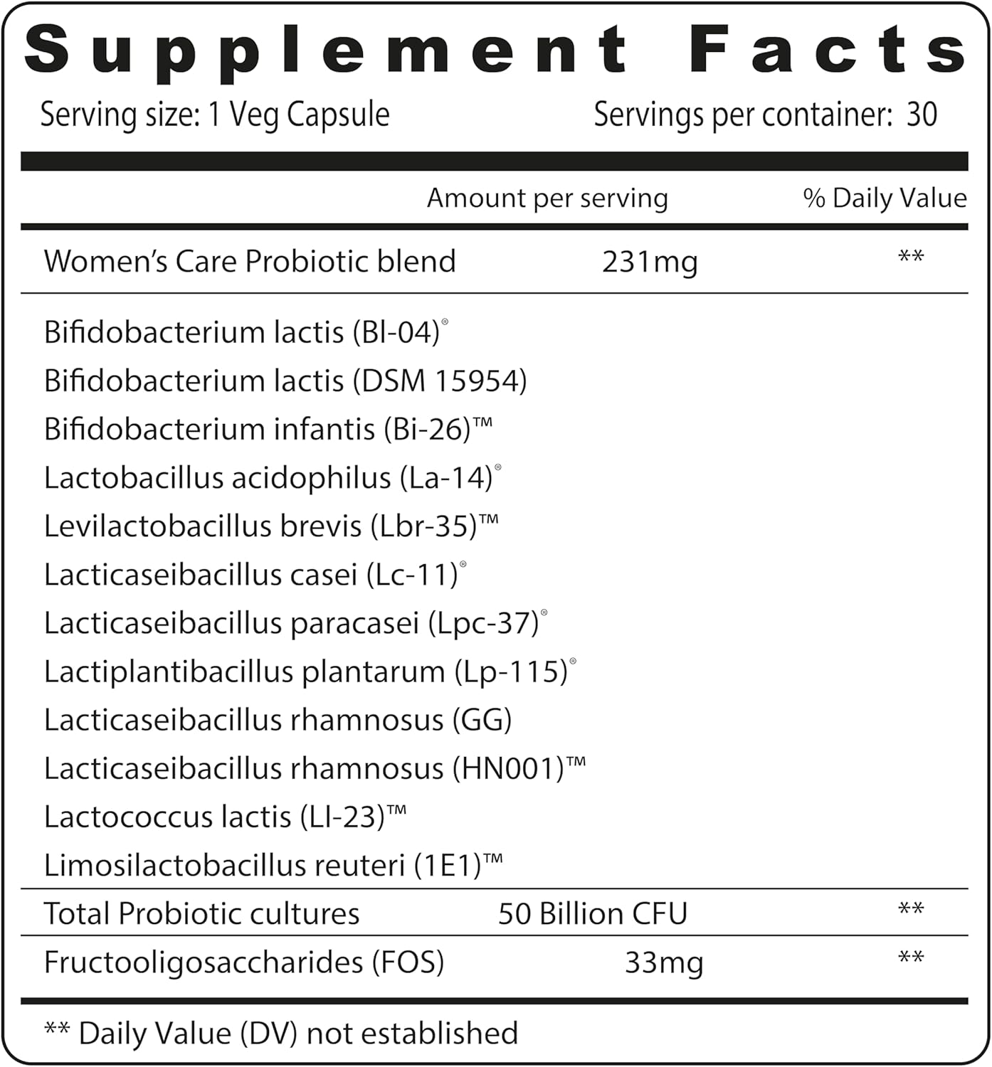 Sunshine Nutrition Women's Care Probiotic Veg Capsules For Feminine, Digestive & Immune Support 30's