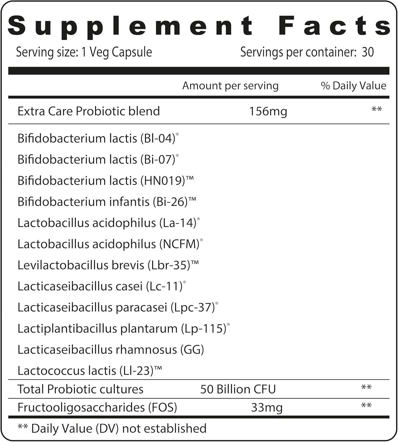 Sunshine Nutrition Extra Care Probiotic Veg Capsules For Advanced Digestive & Immune Support 30's