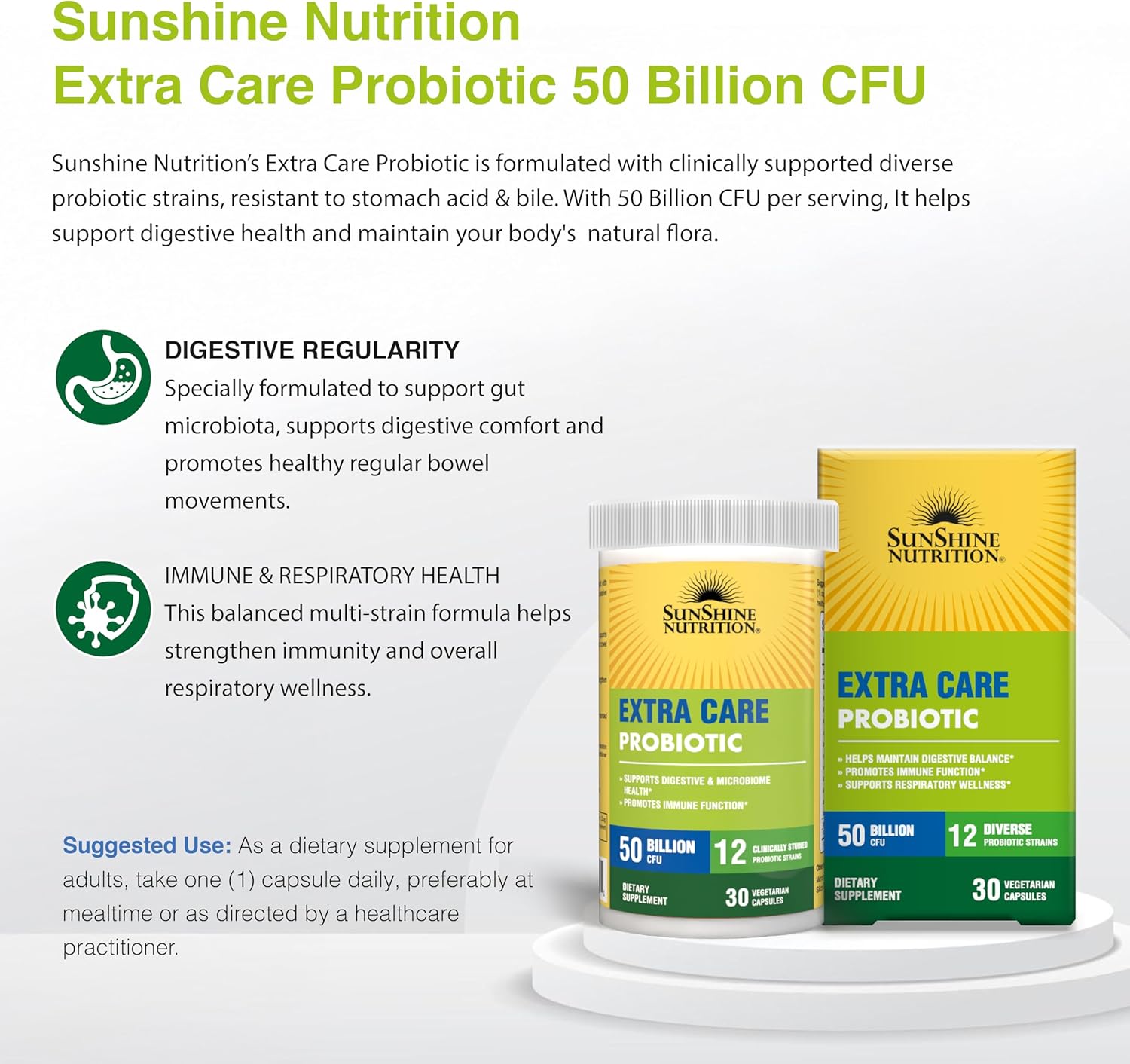 Sunshine Nutrition Extra Care Probiotic Veg Capsules For Advanced Digestive & Immune Support 30's