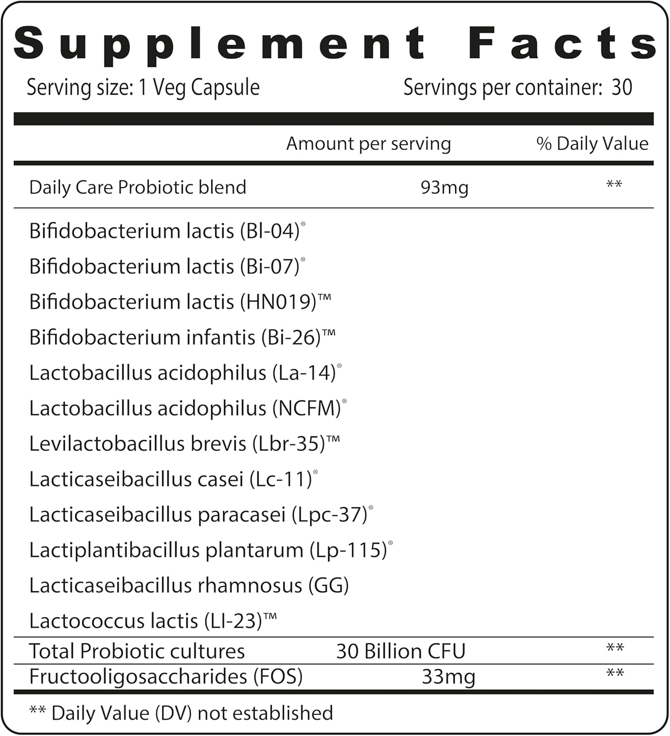 Sunshine Nutrition Daily Care Probiotic Veg Capsules For Everyday Digestive & Immune Support 30's