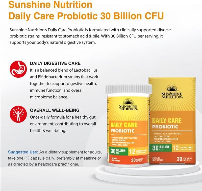 Sunshine Nutrition Daily Care Probiotic Veg Capsules For Everyday Digestive & Immune Support 30's