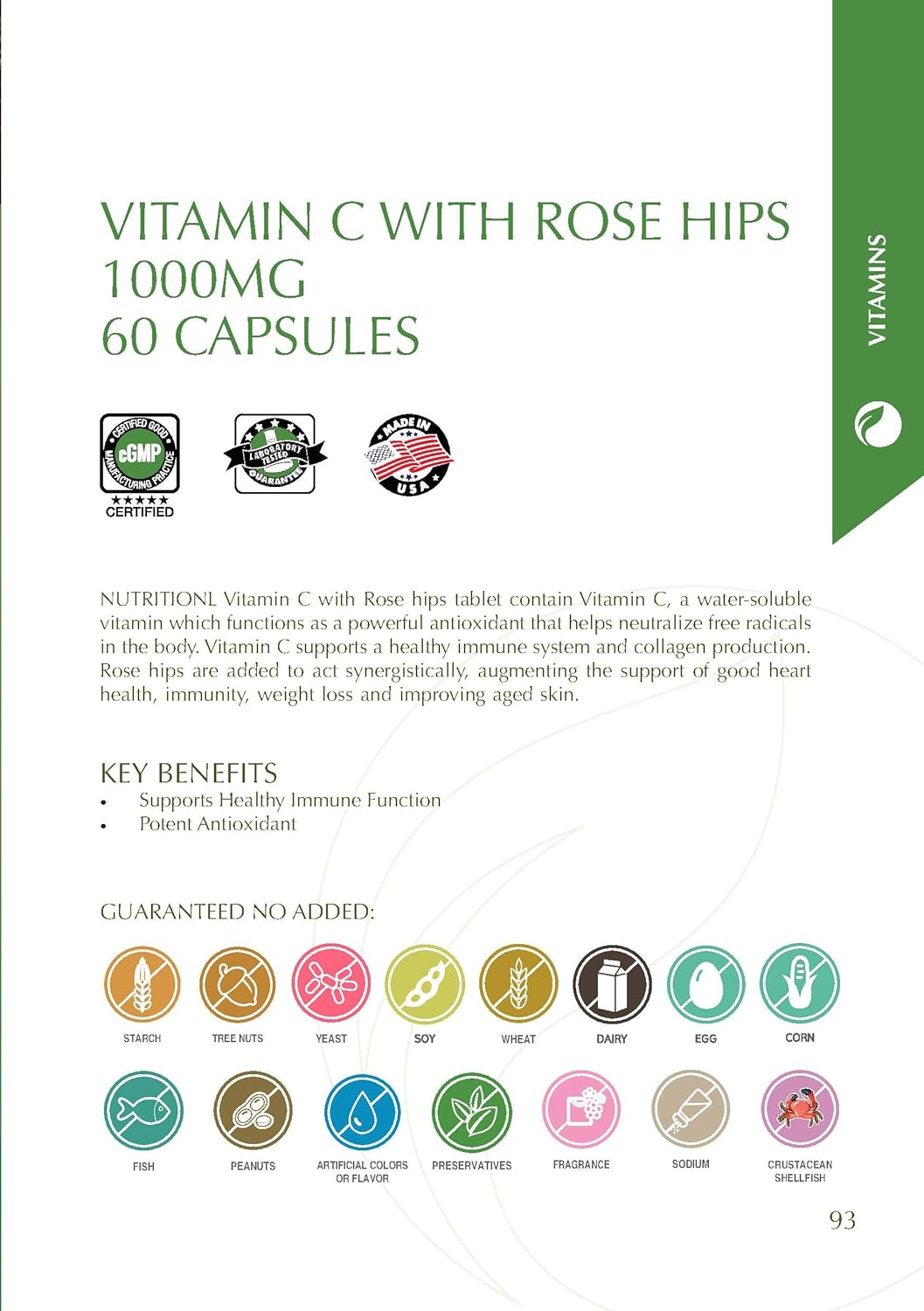 Nutritionalvitamin C 1000mg With Rose Hips Tablets - 60 Count