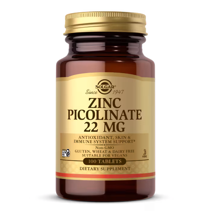 Solgar Zinc Picolinate 22mg 100 Tablets For Immune & Skin Health Support