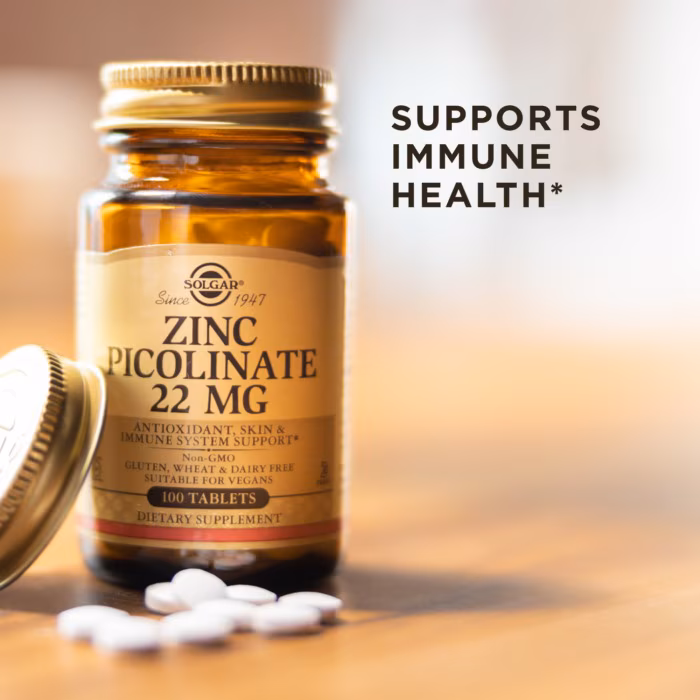 Solgar Zinc Picolinate 22mg 100 Tablets For Immune & Skin Health Support