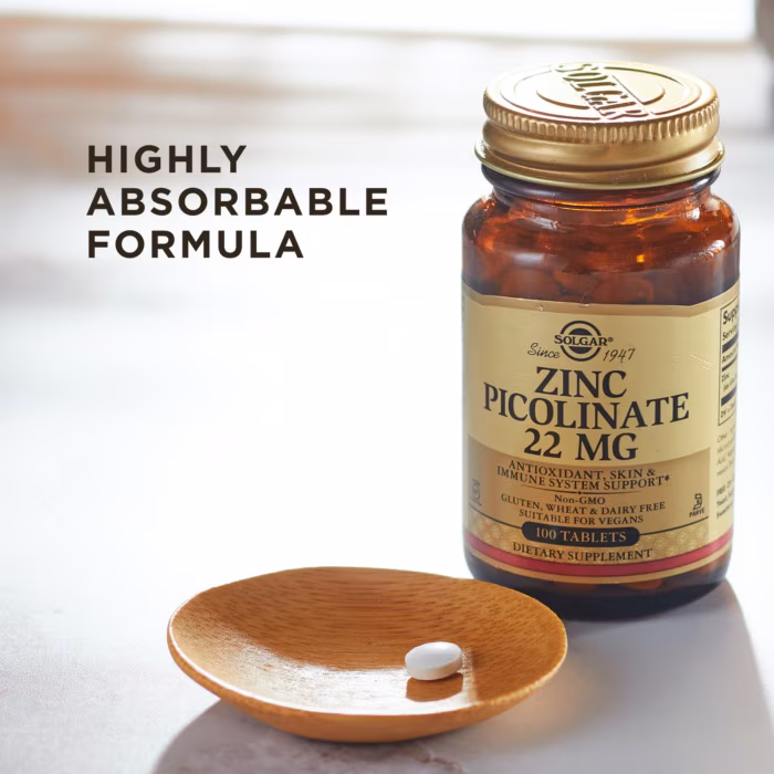 Solgar Zinc Picolinate 22mg 100 Tablets For Immune & Skin Health Support
