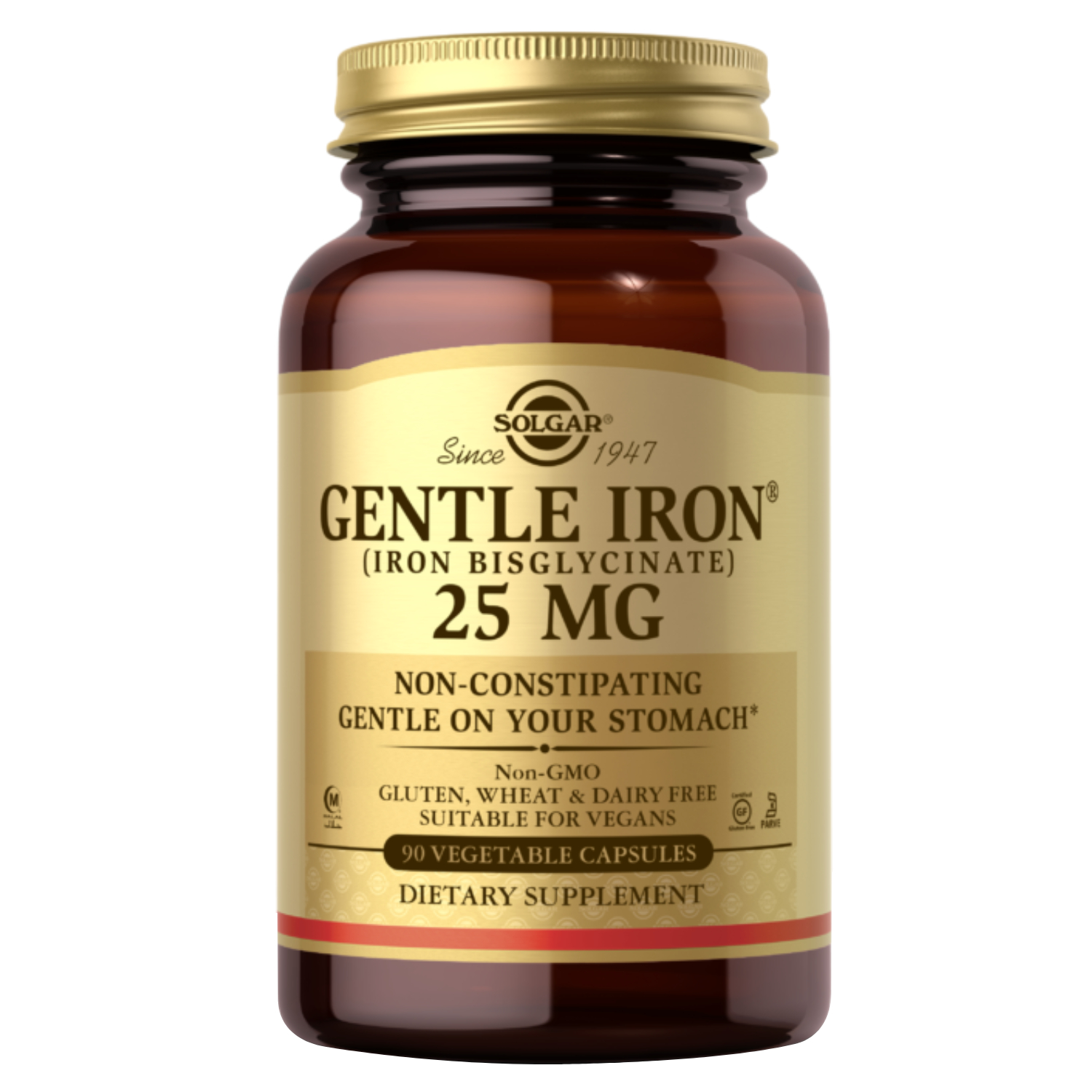 Solgar Gentle Iron 25mg 90 Vegetable Capsules For Iron Support & Energy