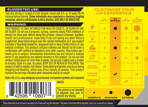 Cellucor C4 Original Explosive Pre-Workout Icy Blue Razz 30 Servings