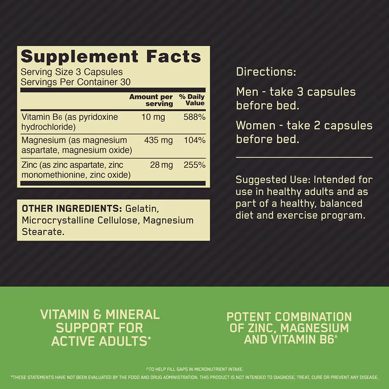 Optimum Nutrition ZMA Capsules 90's for Muscle Recovery, Strength, Sleep Quality & Performance