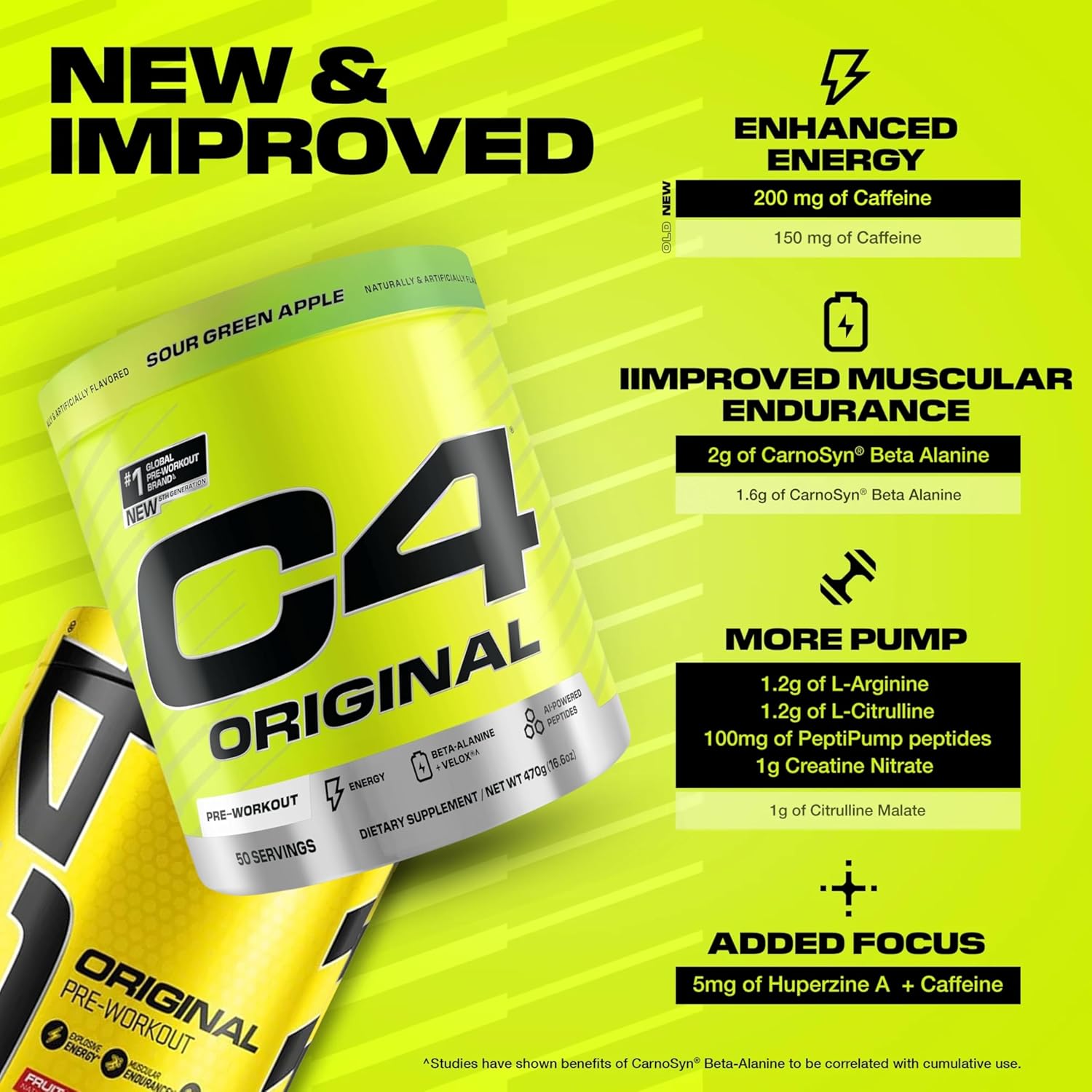 Cellucor C4 Original Pre-workout Green Apple 50 Servings For Energy, Focus & Performance