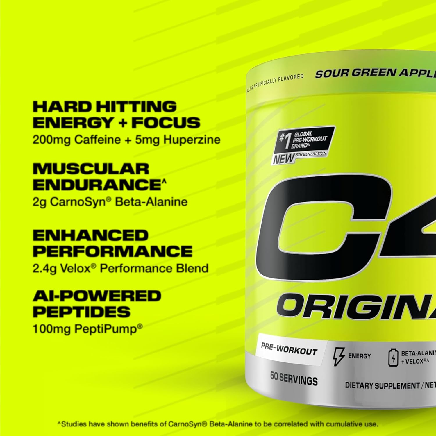Cellucor C4 Original Pre-workout Green Apple 50 Servings For Energy, Focus & Performance