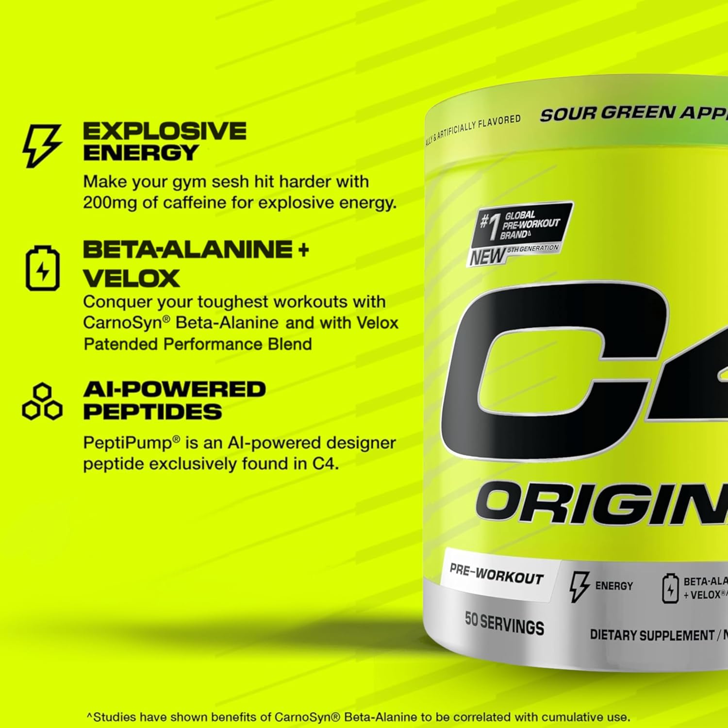 Cellucor C4 Original Pre-workout Green Apple 50 Servings For Energy, Focus & Performance