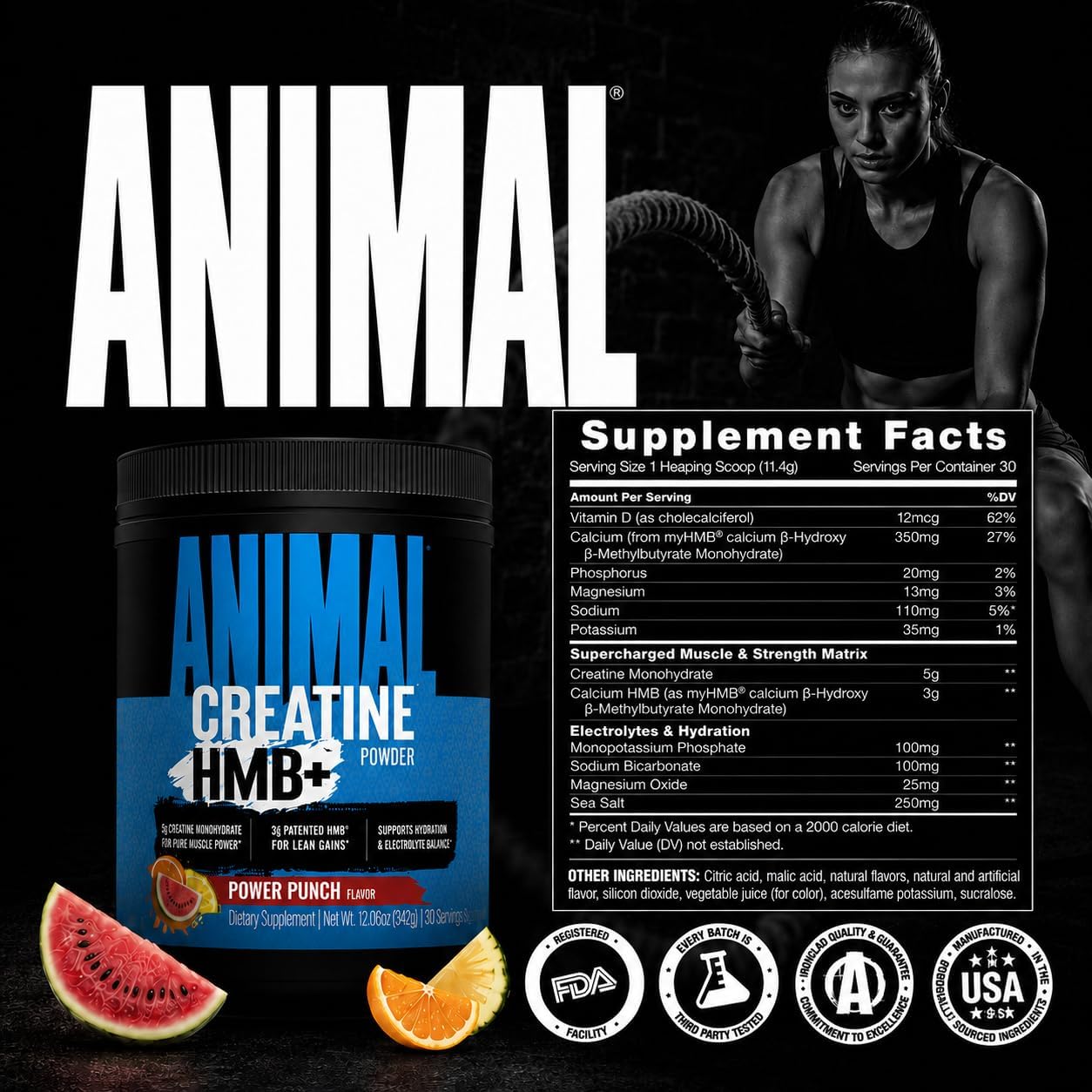 Universal Nutrition Animal Creatine Hmb+ Power Punch 342g With Creatine Monohydrate & Hmb For Strength, Power & Recovery