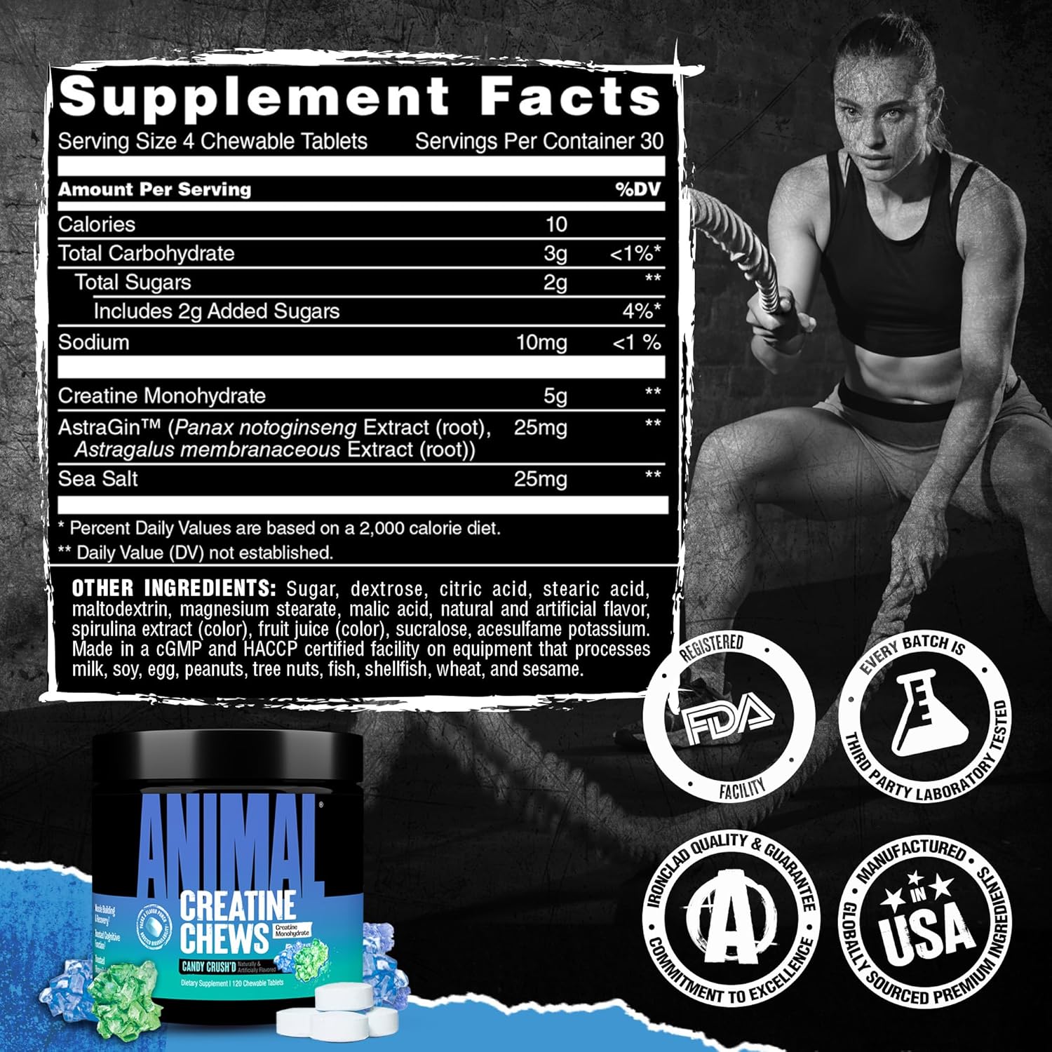 Universal Nutrition Animal Creatine Chews Candy Crush'd 120 Chews With Creatine Monohydrate For Strength & Muscle Performance