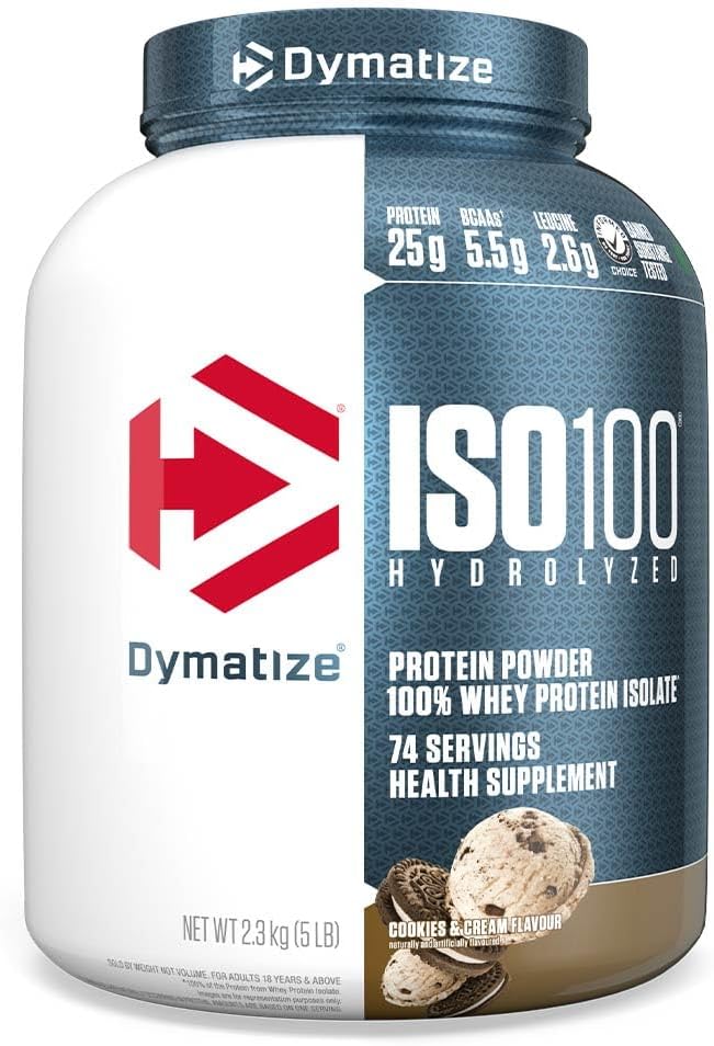 Dymatize Iso100 Hydrolyzed Whey Protein Isolate Cookies & Cream 5lb (2.27kg) – 25g Protein For Fast Muscle Recovery & Lean Muscle Support