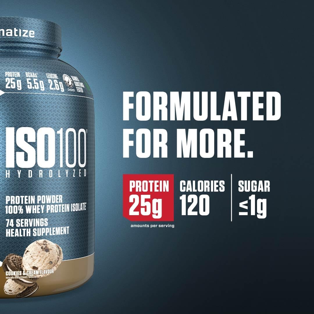 Dymatize Iso100 Hydrolyzed Whey Protein Isolate Cookies & Cream 5lb (2.27kg) – 25g Protein For Fast Muscle Recovery & Lean Muscle Support