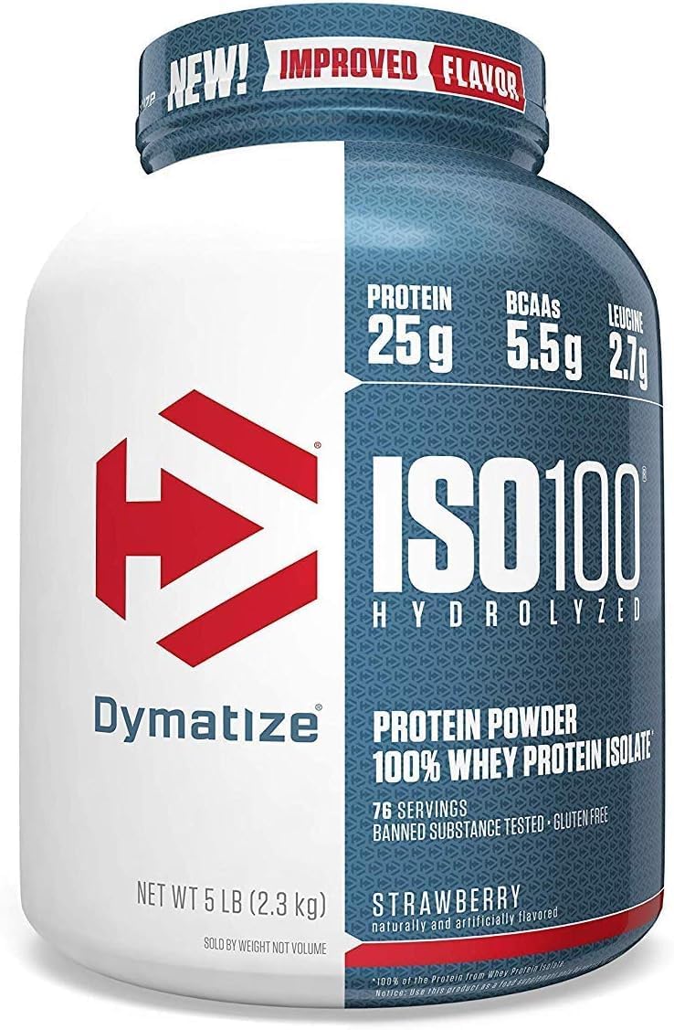 Dymatize Iso100 Hydrolyzed Whey Protein Isolate Strawberry 5lb (2.27kg) – 25g Protein For Fast Muscle Recovery & Lean Muscle Support