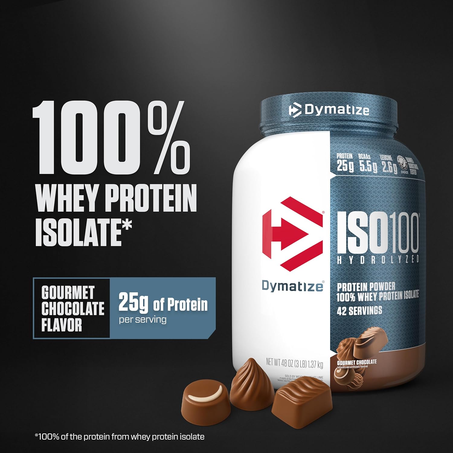 Dymatize ISO100 Hydrolyzed Whey Protein Isolate Gourmet Chocolate 3LB (1.37 KG) – 25g Protein For Muscle Growth & Recovery