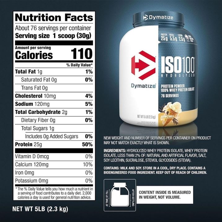 Dymatize Iso100 Hydrolyzed Whey Protein Isolate Gourmet Vanilla 5lb (2.27kg) – 25g Protein For Fast Muscle Recovery & Lean Muscle Support