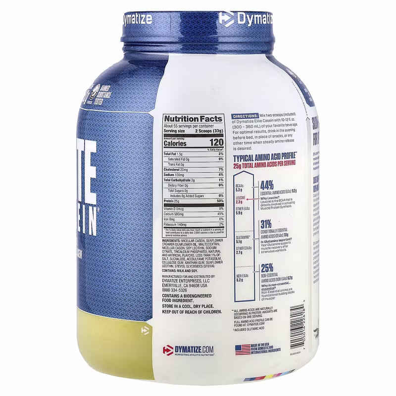 Dymatize Elite Casein Smooth Vanilla 4 Lb (1.81 Kg) For Overnight Muscle Recovery