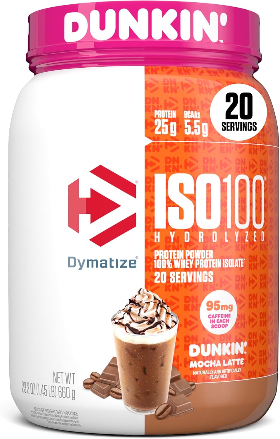 Dymatize Iso100 Hydrolyzed Whey Protein Dunkin’ Mocha Latte 20 Servings 1.3 Lb (590 G) For Fast-absorbing Muscle Recovery