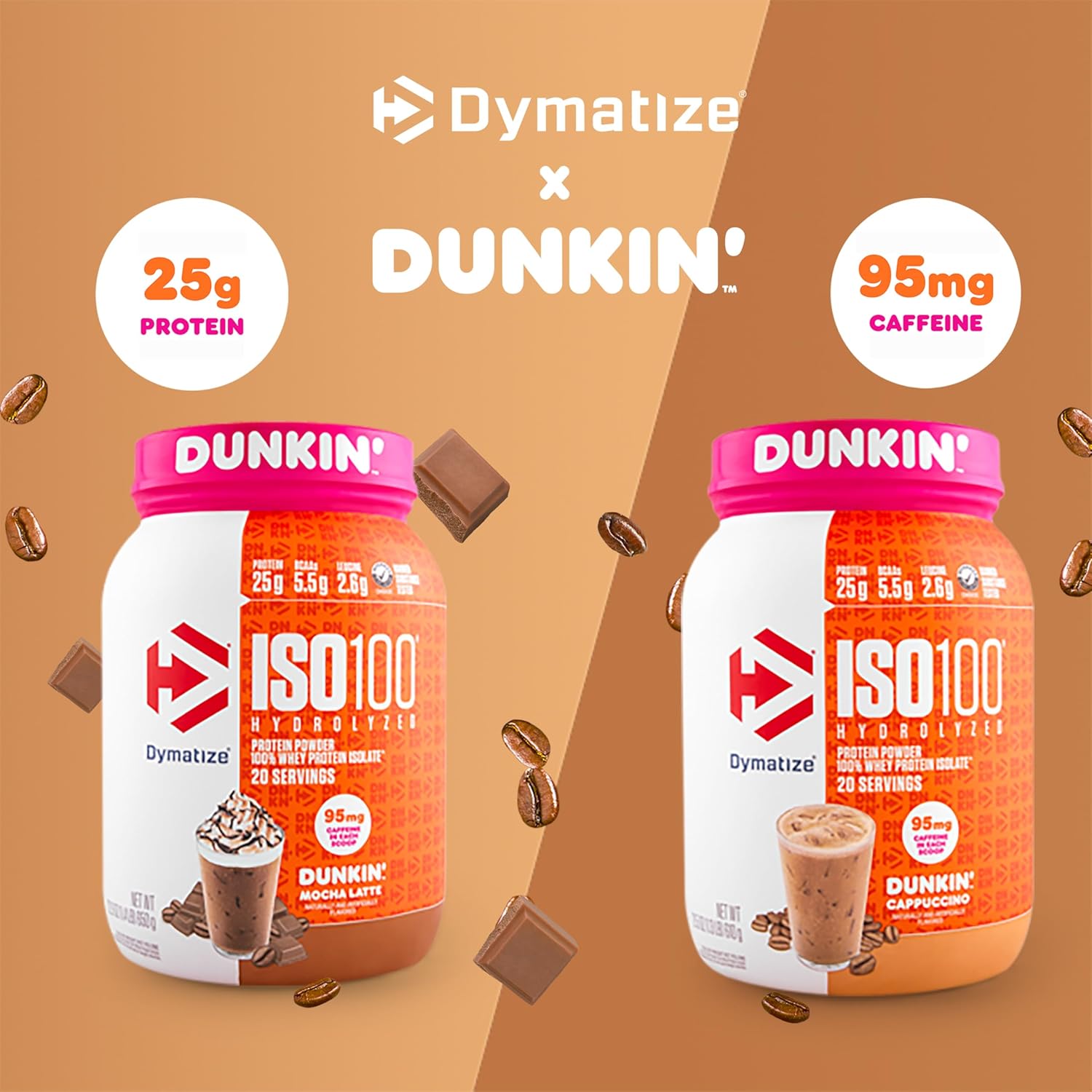 Dymatize Iso100 Hydrolyzed Whey Protein Dunkin’ Cappuccino 20 Servings 1.3 Lb (590 G) For Fast-absorbing Muscle Recovery