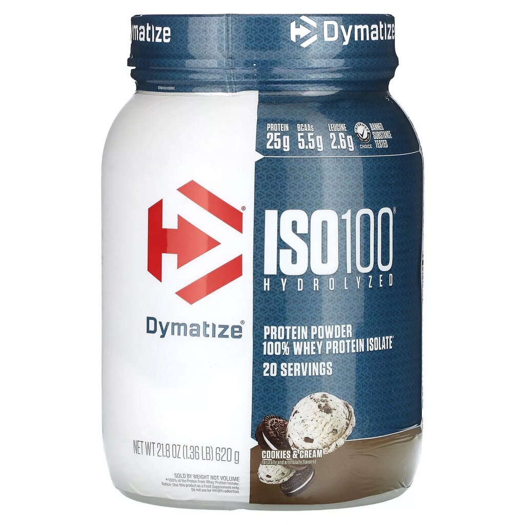 Dymatize Iso100 Hydrolyzed Whey Protein Cookies & Cream 1.3lb With 25g Protein & 5.5g Bcaas
