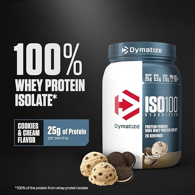 Dymatize Iso100 Hydrolyzed Whey Protein Cookies & Cream 1.3lb With 25g Protein & 5.5g Bcaas
