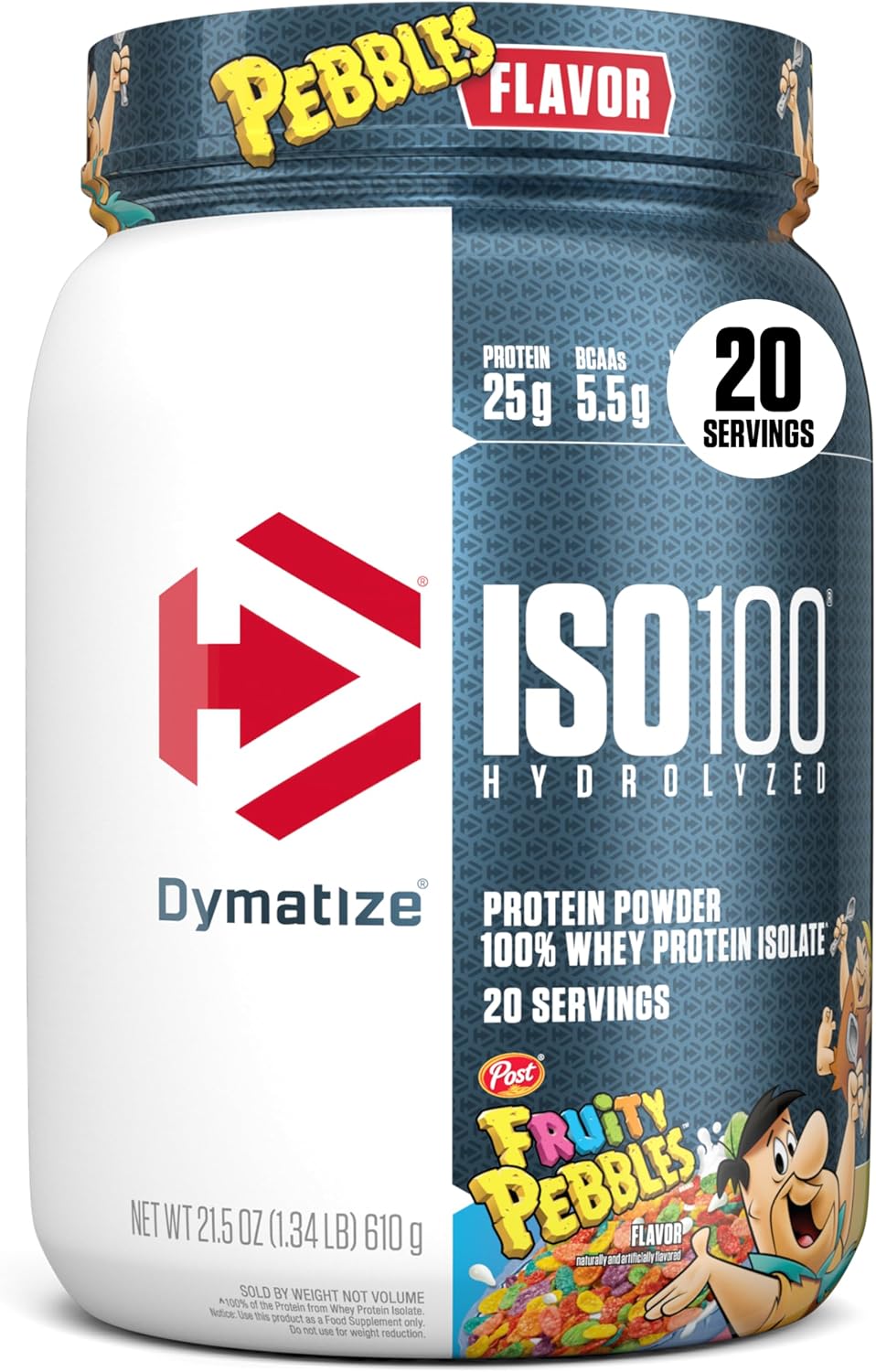 Dymatize Iso100 Hydrolyzed Whey Protein Fruity Pebbles 20 Servings 1.3lb (600g) With 25g Protein & 5.5g Bcaas For Fast-absorbing Muscle Recovery