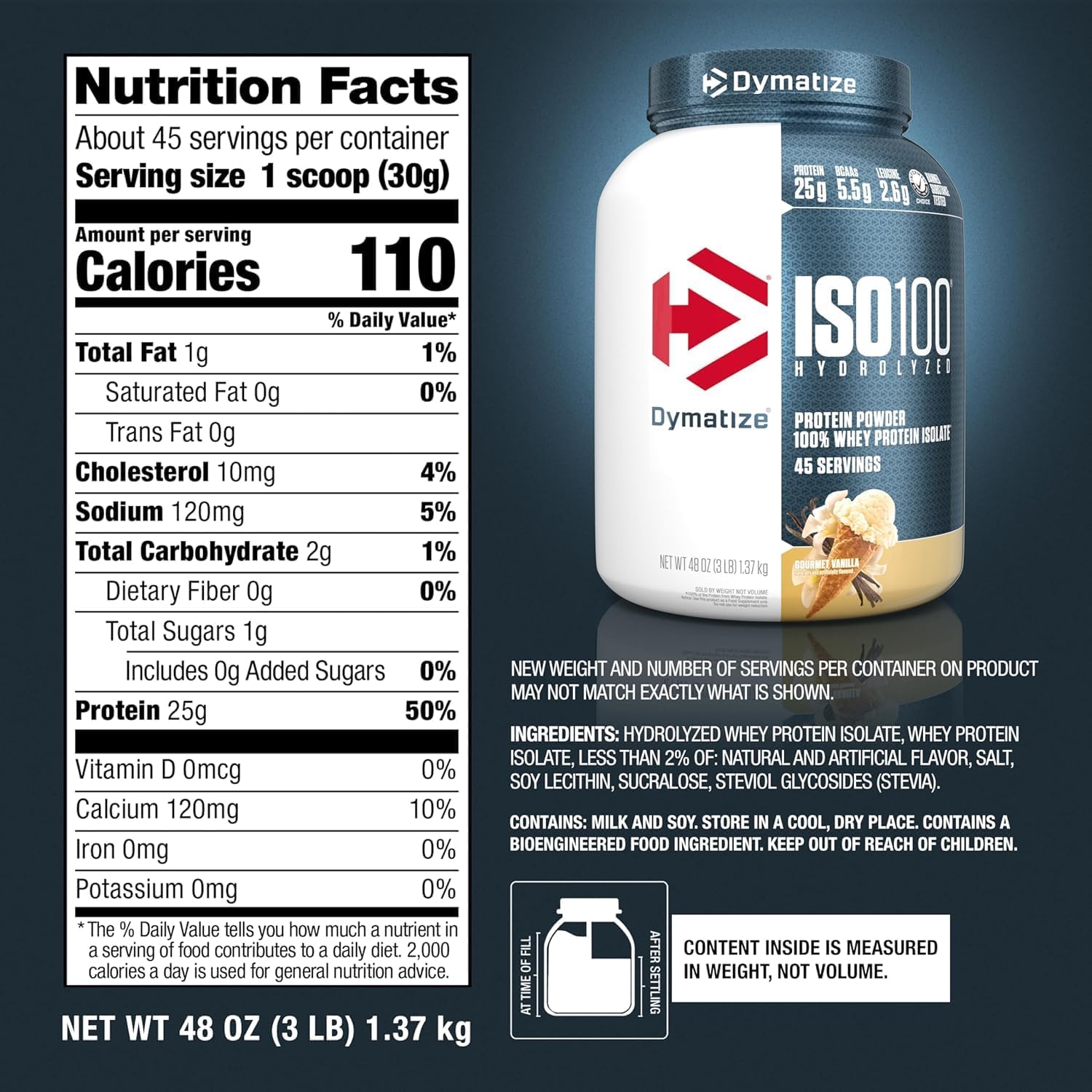 Dymatize Iso100 Hydrolyzed Whey Protein Isolate Gourmet Vanilla 3lb – 25g Fast-absorbing Protein For Muscle Recovery