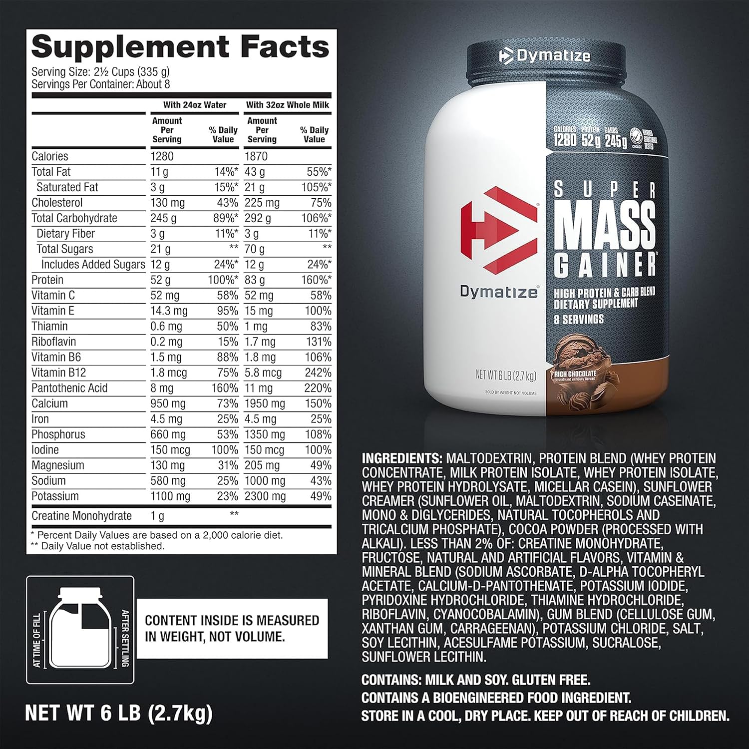 Dymatize Super Mass Gainer Rich Chocolate 6lb – High-calorie Protein & Carbohydrate Support For Muscle Mass Gain