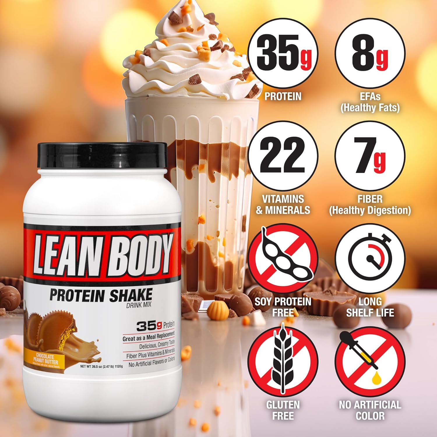 Labrada Lean Body Meal Replacement Shake Chocolate Peanut Butter For Weight Management & Nutrition Support 2.47lb
