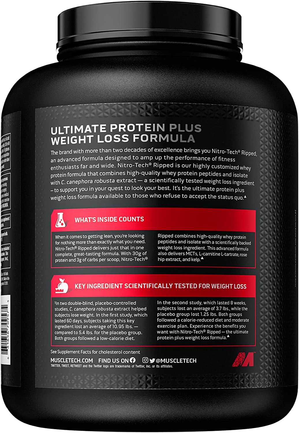 MuscleTech Nitro-Tech Ripped Whey Protein French Vanilla Bean 4lb – 30g Protein for Lean Muscle & Weight Management Support