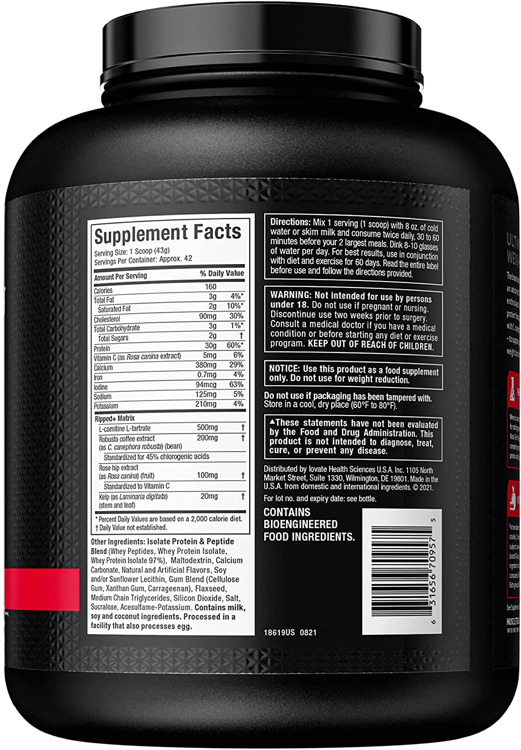 MuscleTech Nitro-Tech Ripped Whey Protein French Vanilla Bean 4lb – 30g Protein for Lean Muscle & Weight Management Support