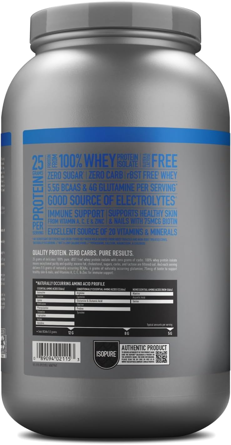 Isopure Zero Carb Whey Protein Powder Creamy Vanilla For Lean Muscle Support 3lb