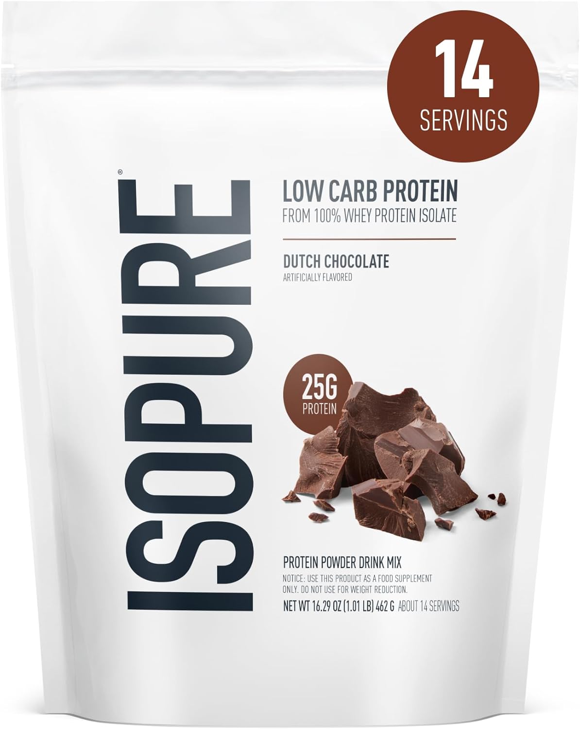 Natures Best Isopure Low Carb Whey Protein Isolate Dutch Chocolate 1lb – 25g Protein For Muscle Support & Recovery